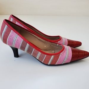 New Vintage Liz Claiborne striped leather snake skin look toes shoes pump